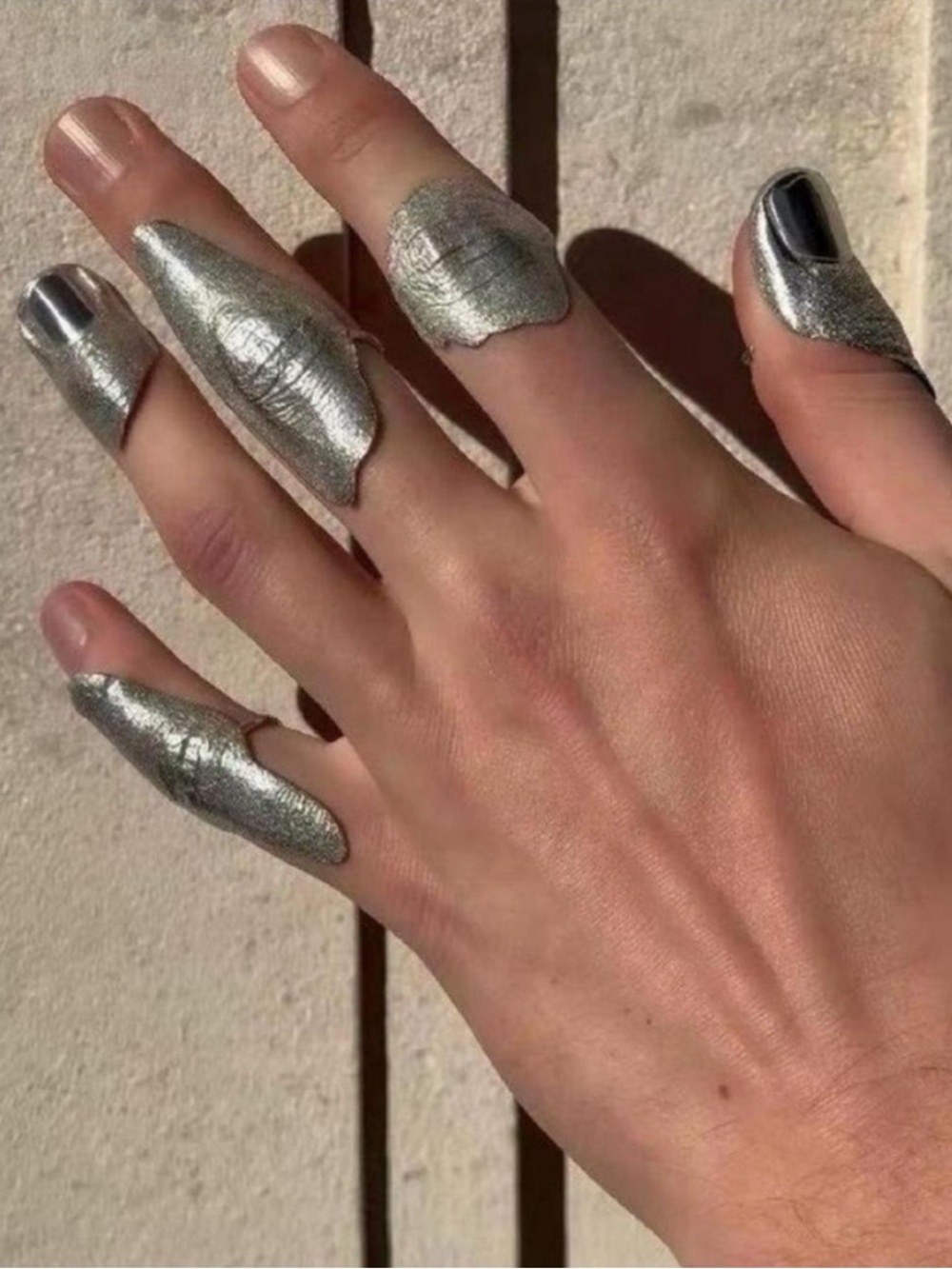Rare Schiaparelli Silver Metallic Nail Art Accents